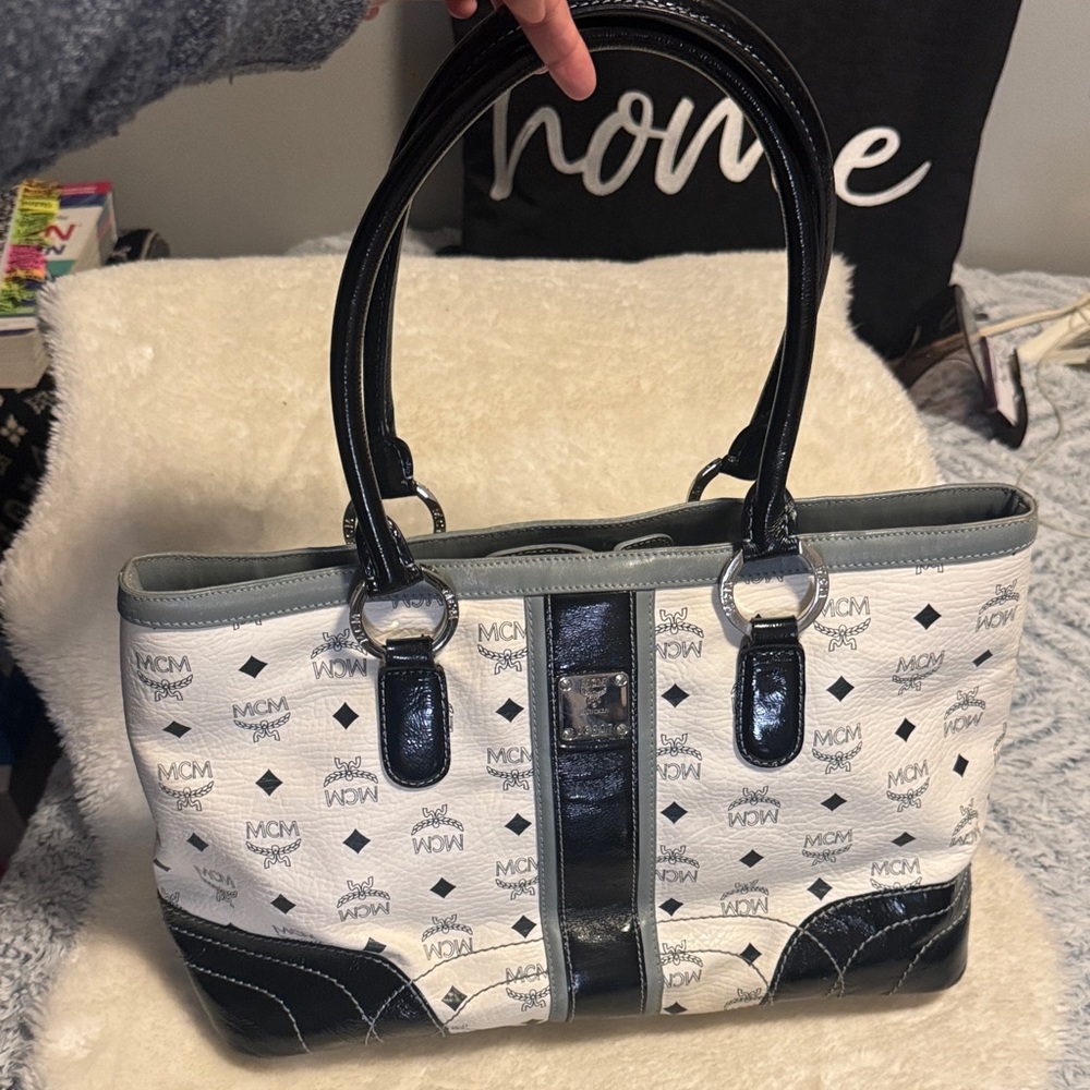 MCM Monogram Black and White Tote